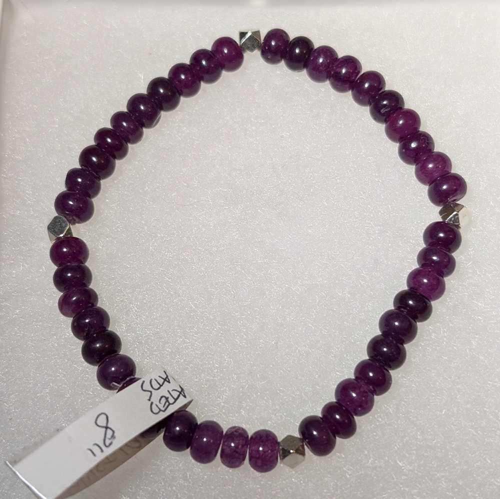 Handmade Amethyst With Sterling Silver Plated Accent Bead Stretch Bracelet